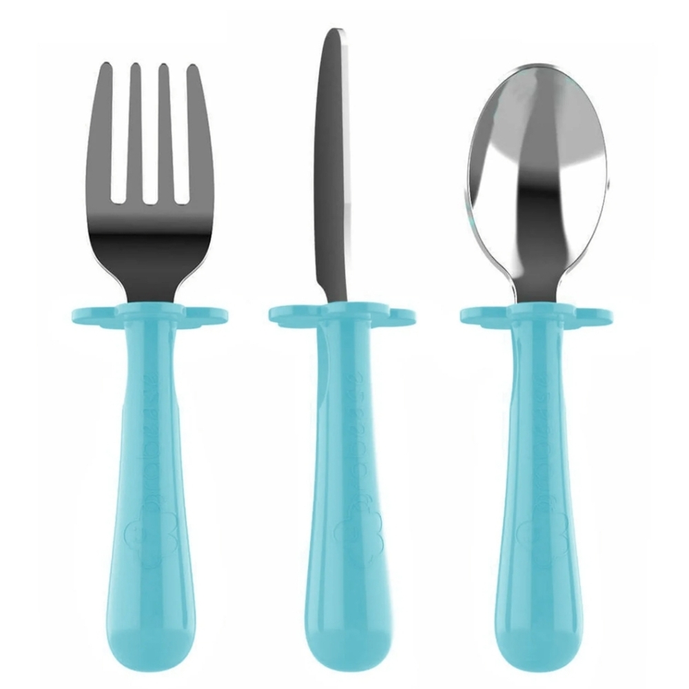 GRABEASE UTENSILS Fork, Spoon & Curve-Tip Safety Knife for 18 Months BPA FREE